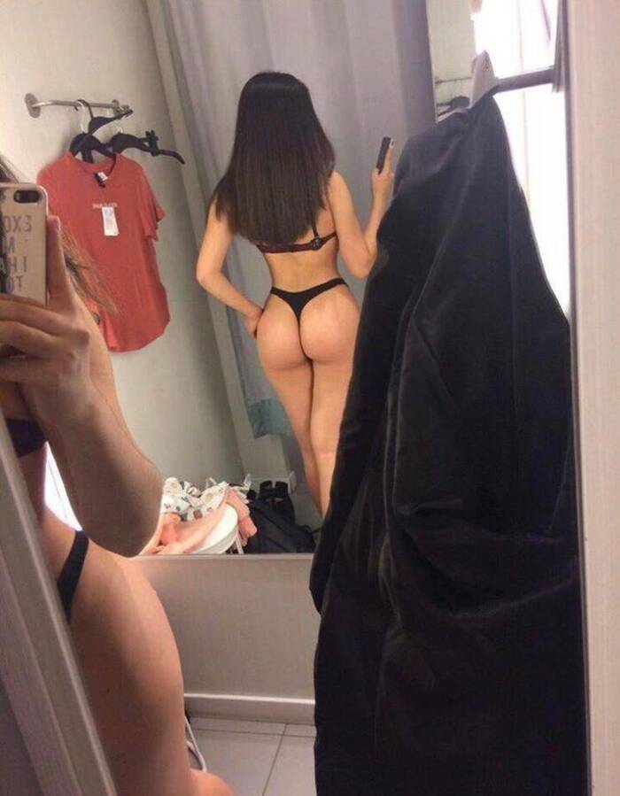 Dressing room - NSFW, Girls, Erotic, Booty, Mirror, Long hair, Underwear, Dressing room, Repeat, Selfie