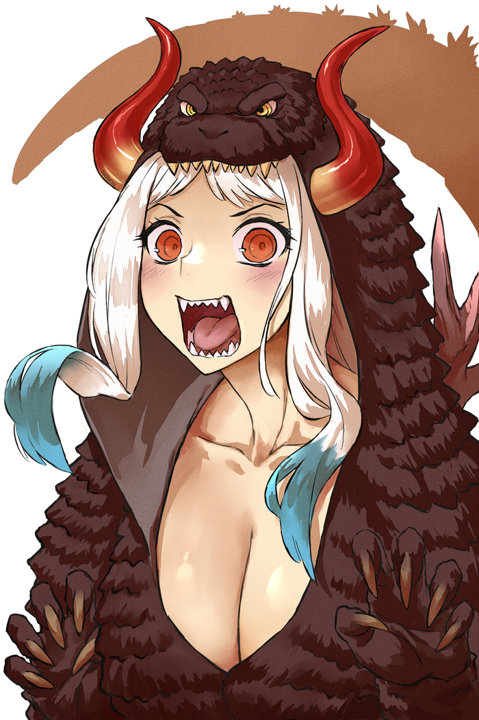 Godzilla Yamato - NSFW, Haraya, Art, Anime, Anime art, One piece, Girl with Horns, Godzilla, Yamato (One Piece)