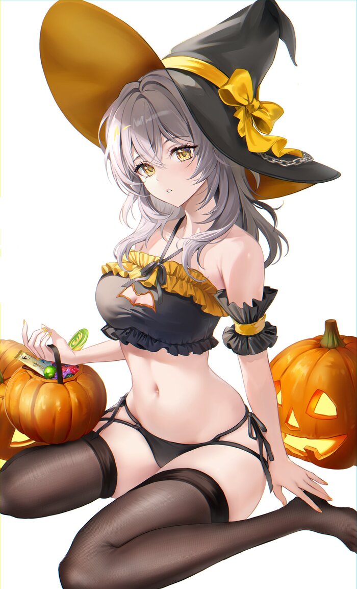 Candies or life! - NSFW, Anime art, Anime, Stelle (Honkai: Star Rail), Witches, Halloween, Pumpkin, Honkai: Star Rail