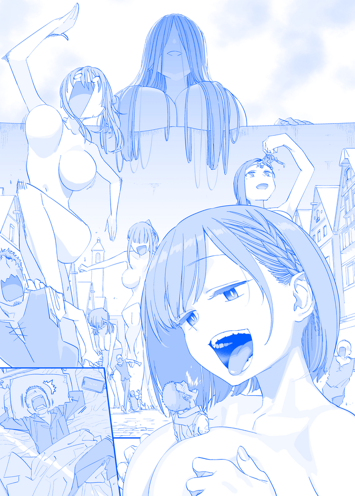 Attack of the Giantesses - NSFW, Giantess, Anime art, Attack on titan, Getsuyoubi no Tawawa, Repeat