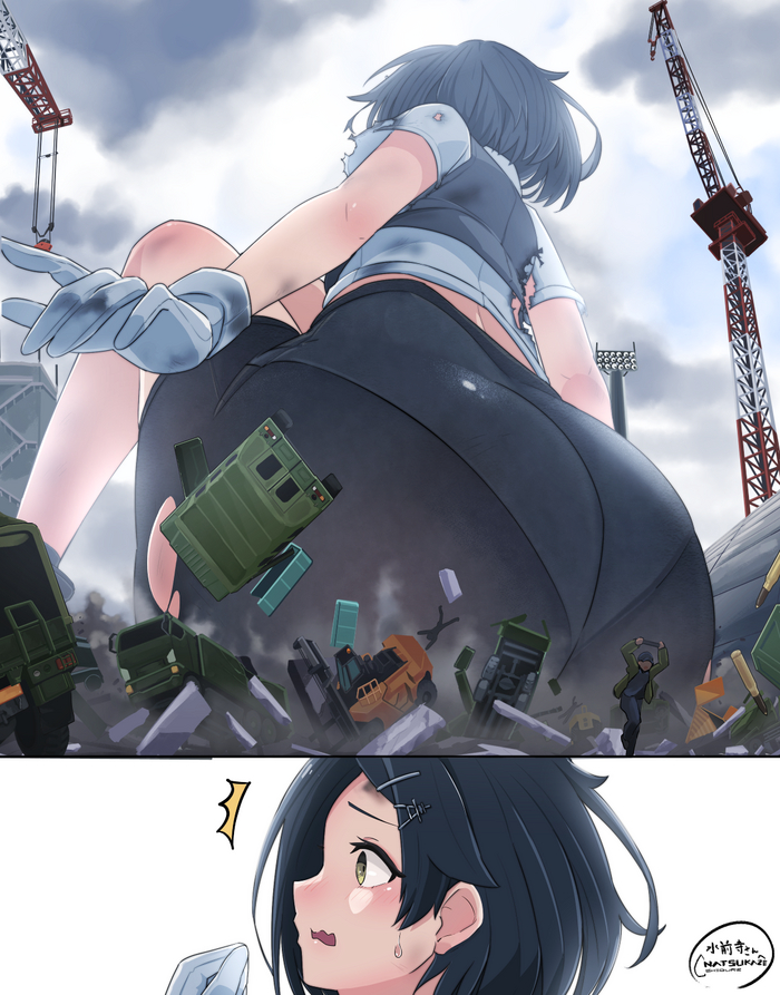 Kuroshio - NSFW, Giantess, Anime art, Booty, Sigure-zzzz, Kuroshio, Longpost, Kantai collection