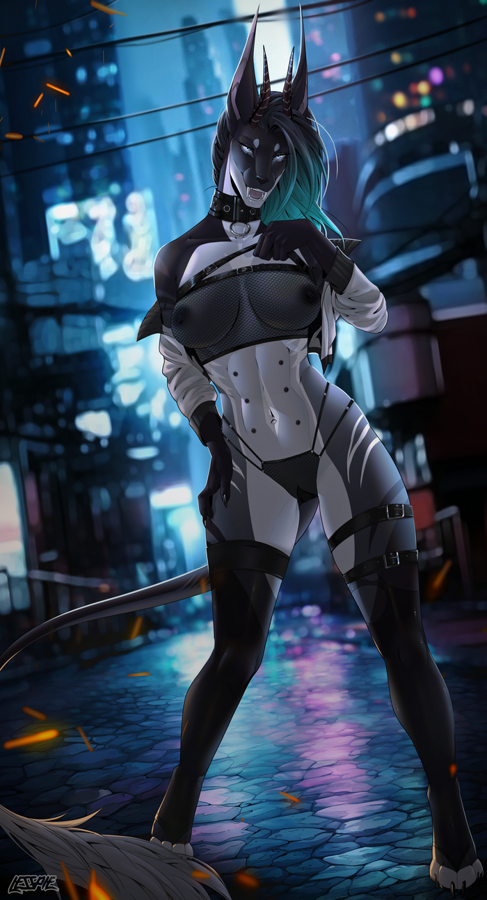 Night city - NSFW, Furry, Anthro, Art, Furotica, Furry canine, Lesspie