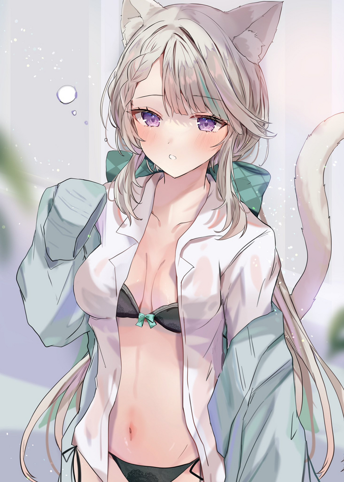 Lynette - NSFW, Genshin Impact, Lynette (Genshin Impact), Арт, Девушки, Аниме, Anime Art, Animal Ears, Хвост, Twitter (ссылка), Игры