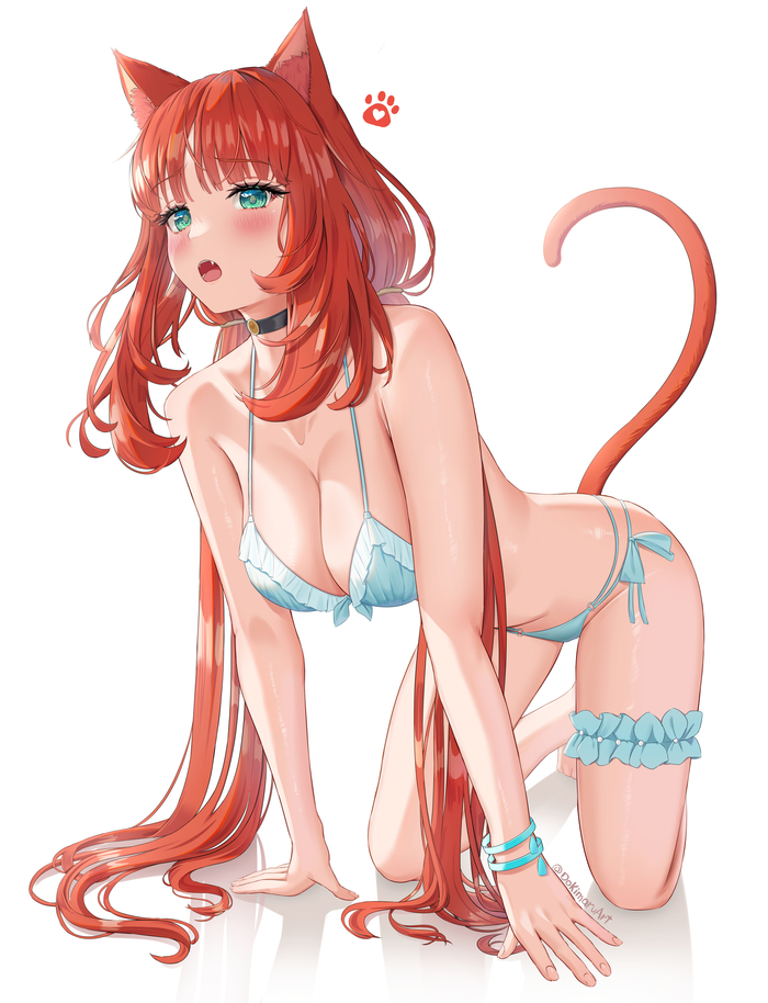 Neko Nilou - NSFW, Anime, Anime art, Art, Games, Genshin impact, Nilou, Swimsuit, Choker, Boobs, Tail, Animal ears, Erotic, Hand-drawn erotica, Repeat, Neko, Nilou (Genshin Impact)