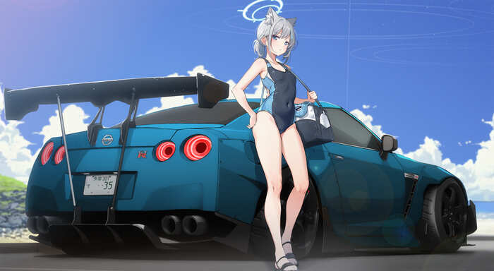 What good cars - NSFW, Anime, Anime art, Bunnysuit, Bunny ears, Bunny tail, Sunaookami shiroko, Shiroko Terror, Blue archive, T1kosewad, Swimsuit