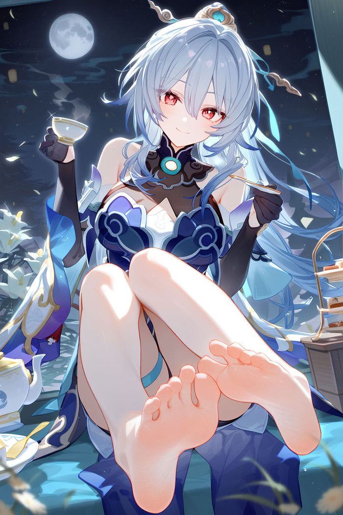 Cultural Jingliu - NSFW, Anime, Anime art, Jingliu (Honkai: Star Rail), Foot fetish, Red eyes, Neural network art, Honkai: Star Rail