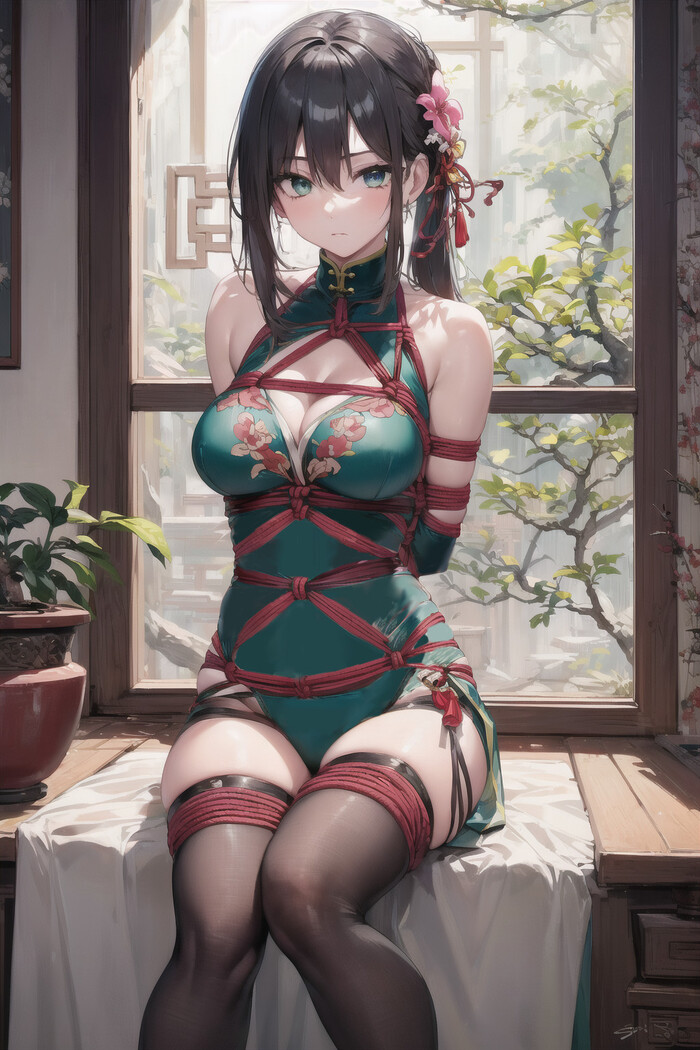 Ruan Mei - NSFW, Neural network art, Anime, Anime art, Honkai: Star Rail, Shibari, BDSM, Bondage, Stockings, Thighs, Ruan Mei (Honkai: Star Rail), Hips