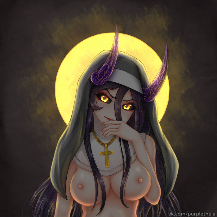 Repent - NSFW, My, Anime, Anime art, Art, Original character, SAI, Nun, Horns, Girl with Horns