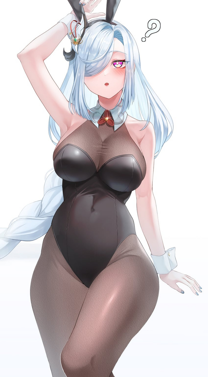 Зайка Шэнь Хэ - NSFW, Аниме, Anime Art, Genshin Impact, Bunnysuit, Bunny Ears, Колготки, Shenhe (Genshin Impact)