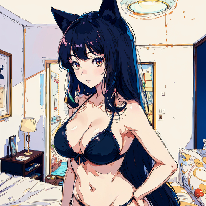 What are you watching? Feed and stroke! - NSFW, My, Anime, Erotic, Underwear, Neural network art, Phone wallpaper, Big cats