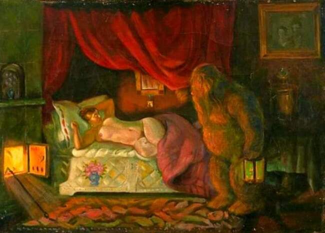 Artist Boris Mikhailovich KustodievMerchant's Wife and Brownie - NSFW, Painting, Boris Kustodiev