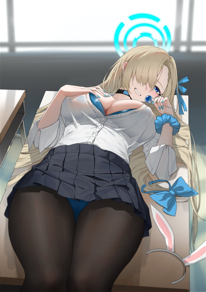 Asuna - NSFW, Anime, Anime art, Blue archive, Ichinose asuna, School uniform, Bunnysuit, Tights, Pantsu