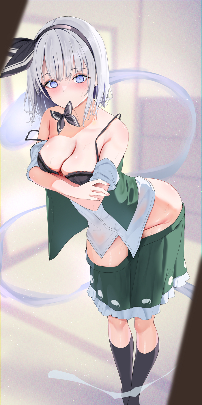 Konpaku Youmu - NSFW, Touhou, Konpaku Youmu, Art, Anime art, Anime, 258n, Stockings, Erotic, Hand-drawn erotica