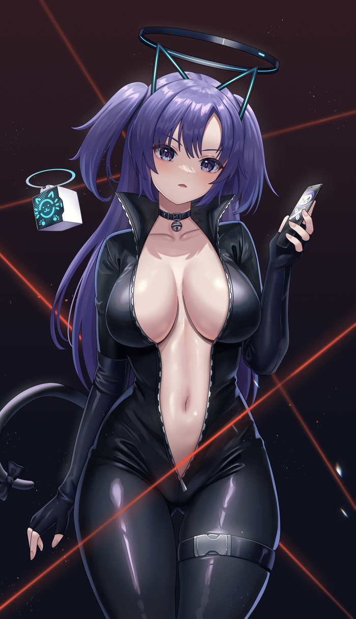 In latex - NSFW, Anime, Anime art, Blue archive, Boobs, Latex, Hayase Yuuka, Navel, Stomach, Choker