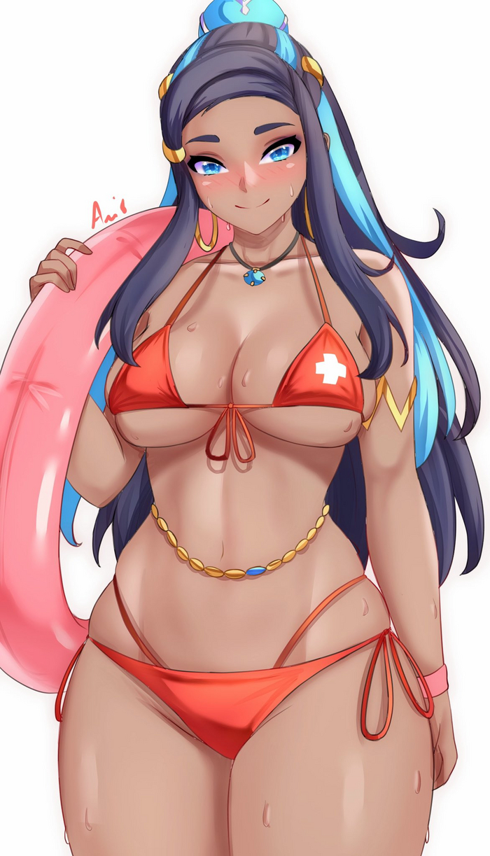 Несса - NSFW, Anime Art, Аниме, Игры, Покемоны, Nessa, Pokemon Sword and Shield, Купальник, Twitter (ссылка)