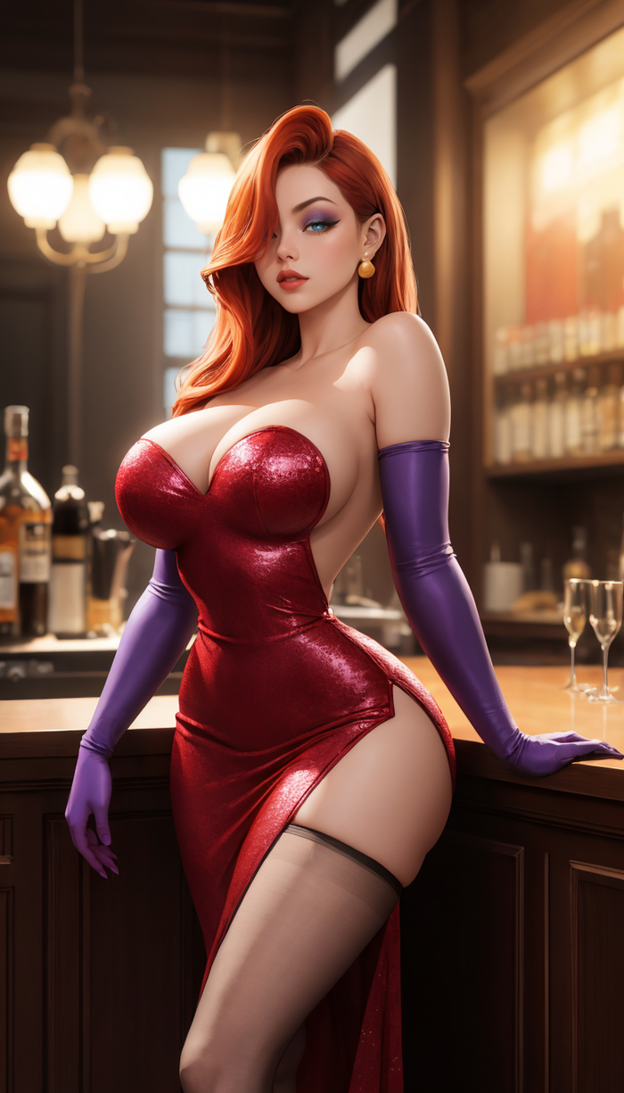 What are you willing to do for a night with her? - NSFW, My, Girls, Neural network art, Stable diffusion, Нейронные сети, Jessica Rabbit, The dress