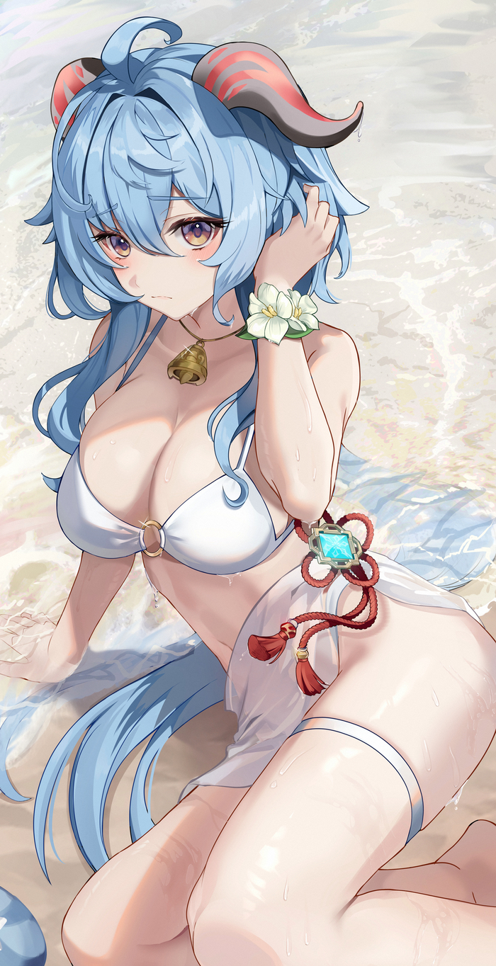 Gan Yu - NSFW, Anime, Anime art, Girls, Games, Genshin impact, Ganyu (Genshin Impact), Summer, Swimsuit, Sea