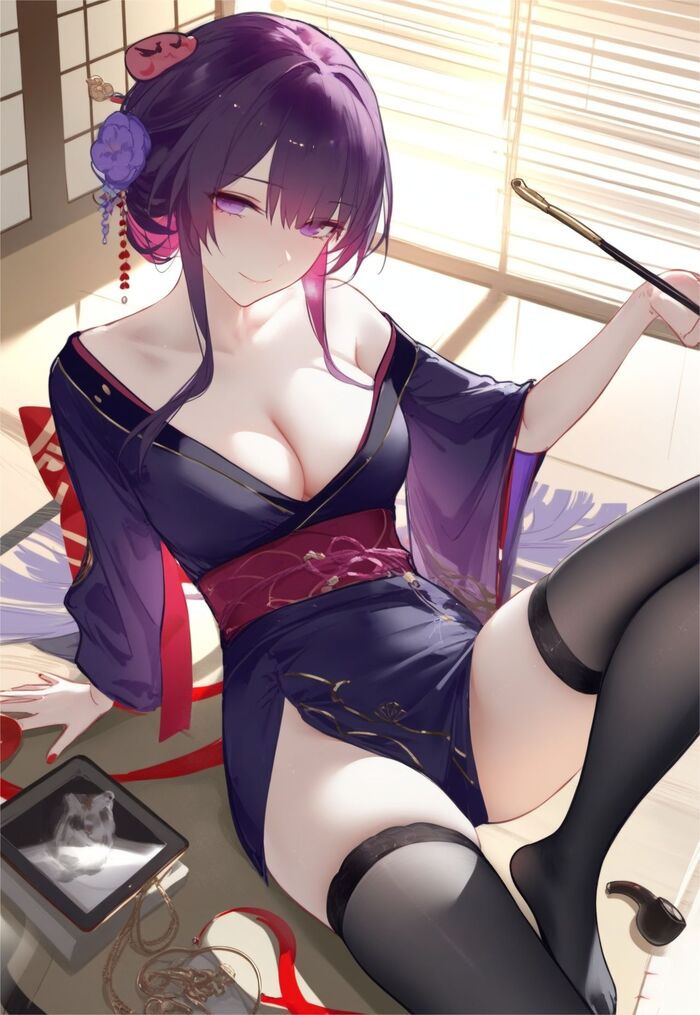 Seductive Kafka - NSFW, Boobs, Erotic, Kafka (Honkai: Star Rail), Anime, Neural network art, Hips, Stockings, Anime art, Honkai: Star Rail, Longpost