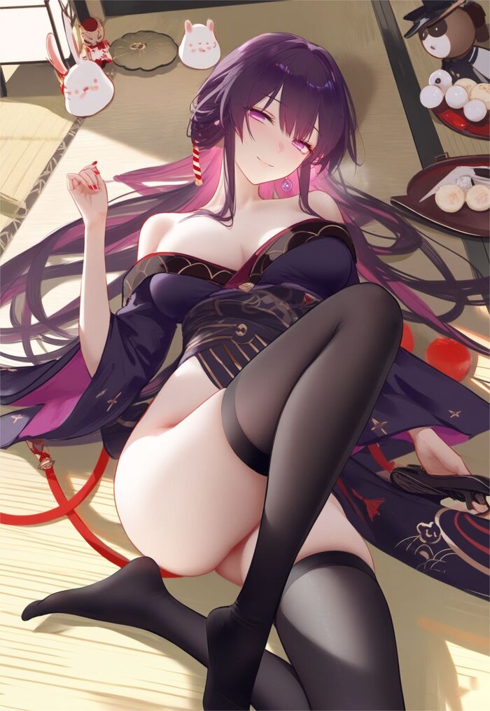 Seductive Kafka - NSFW, Boobs, Erotic, Kafka (Honkai: Star Rail), Anime, Neural network art, Hips, Stockings, Anime art, Honkai: Star Rail, Longpost