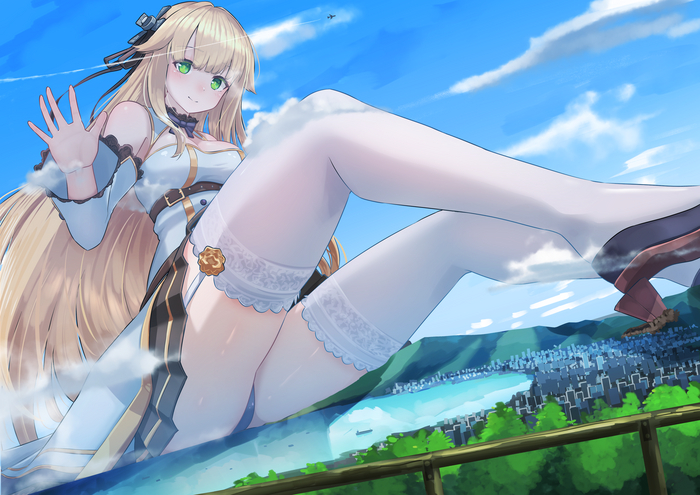 Чулочки - NSFW, Sigure-zzzz, Anime Art, Чулки, Azur Lane, Giantess, Giga-giantess