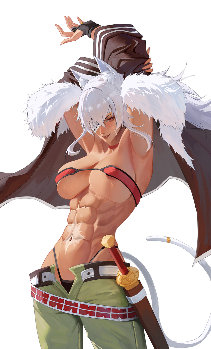 Ghislaine - NSFW, Anime, Anime art, Art, Girls, Ghislaine dedoldia, Mushoku tensei, Hand-drawn erotica, Boobs, Animal ears, Strong girl, Muscleart, Longpost