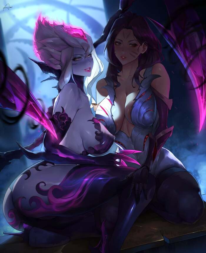 Evelynn x Kai'Sa - NSFW, Aranee, Art, Anime, Anime art, Hand-drawn erotica, Erotic, League of legends, Evelynn, Kaisa, Longpost, Twitter (link)