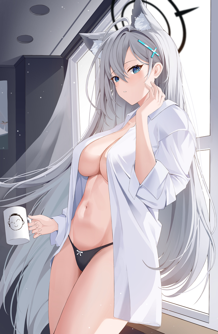 Shiroko - NSFW, Anime, Anime art, Art, Girls, Games, Blue archive, Sunaookami shiroko, Hand-drawn erotica, Animal ears, Shiroko Terror, Boobs