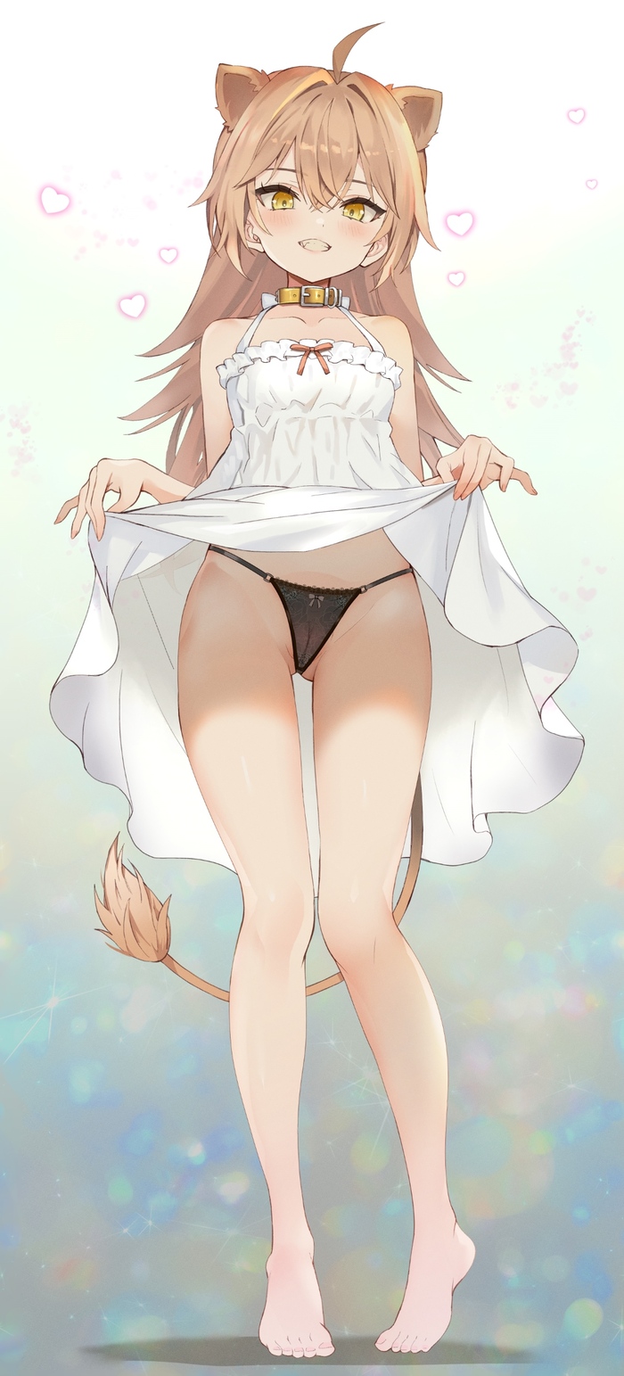 Rurudo - NSFW, Longpost, Anime, Anime art, Pantsu, Collar, Virtual youtuber, Animal ears, Rurudo lion, Twitter (link), Loli