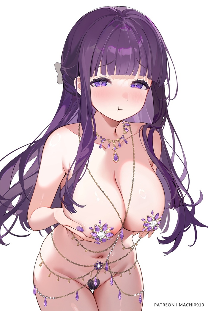 Disgruntled Fern - NSFW, Art, Anime, Anime art, Sousou no Frieren, Fern, Girls, Erotic, Hand-drawn erotica, Without underwear, Boobs, Necklace, Decoration, Chain, Bent over, Machi0910