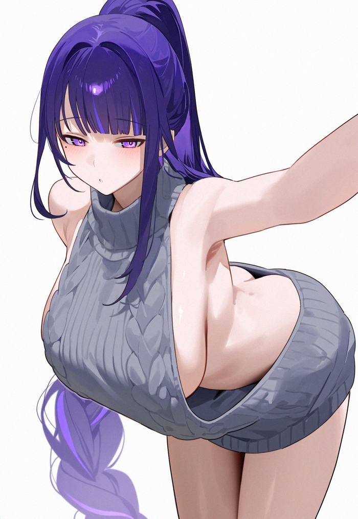 Ei - NSFW, Anime Art, Genshin Impact, Raiden Shogun (Genshin Impact), Арты нейросетей, Virgin killer sweater