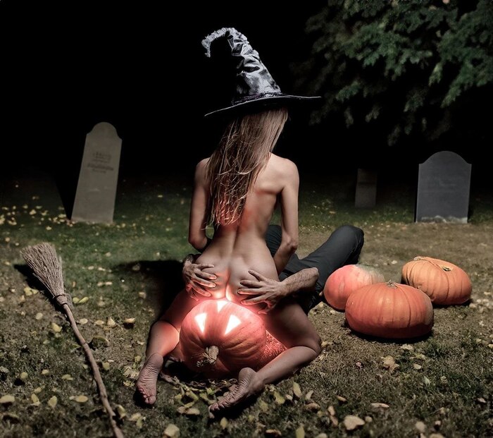 A witch rests on a pumpkin - NSFW, Girls, Erotic, Debauchery, Images, Halloween