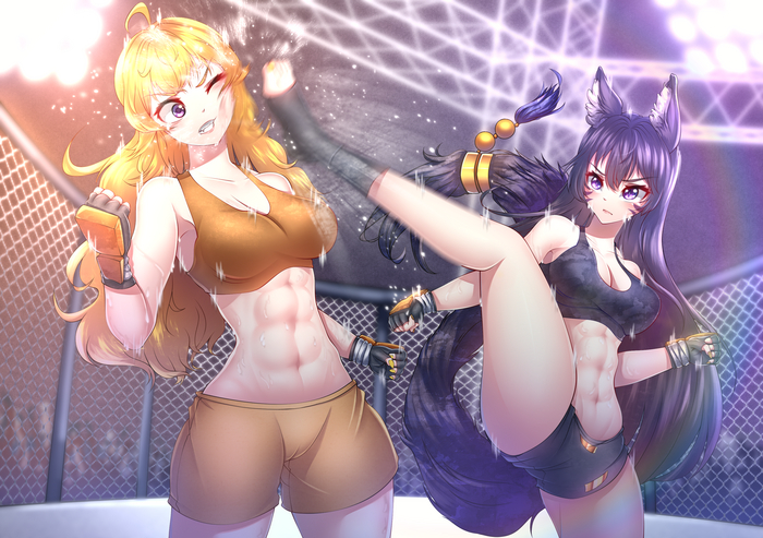 Yang vs Delta - NSFW, Anime art, Anime, RWBY, Kage no Jitsuryokusha ni Naritakute, Yang xiao long, Delta (Shadow Garden), Crossover, Animal ears