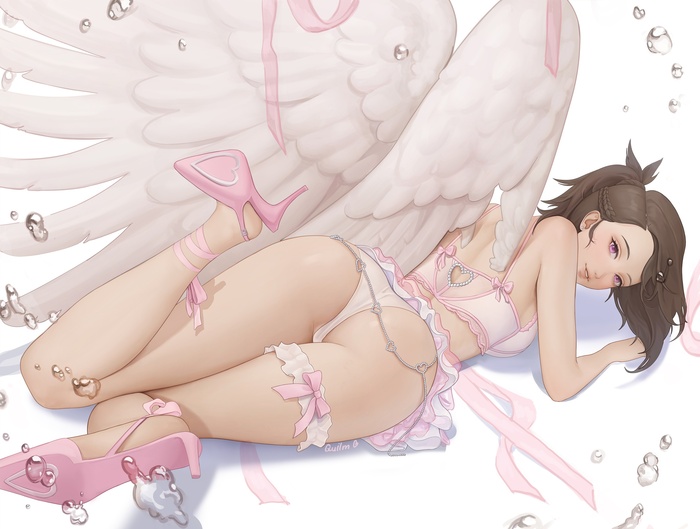 Angel ) - NSFW, Erotic, Booty, Anime art, Girls, Hand-drawn erotica, Anime, Art, Pantsu, Underwear, Quilm