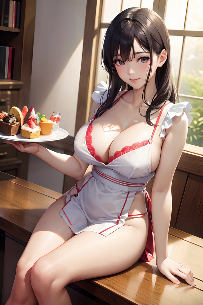 Sweets for dessert - NSFW, Girls, Neural network art, Wallpaper, Anime, Neckline, Housemaid