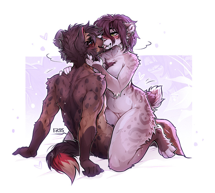 Embrace - NSFW, Furry, Anthro, Furry hyena, Furry feline, f-R95, Saber-toothed cats, Yiff, Pair