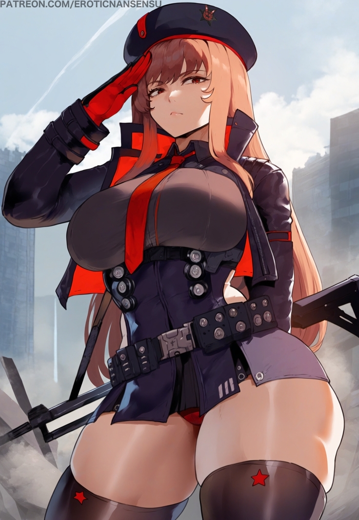 That's right, sir! - NSFW, Art, Anime, Anime art, Hand-drawn erotica, Erotic, Goddess of victory: nikke, Rapi, Pantsu, Extra thicc, Hips, Twitter (link), Neural network art