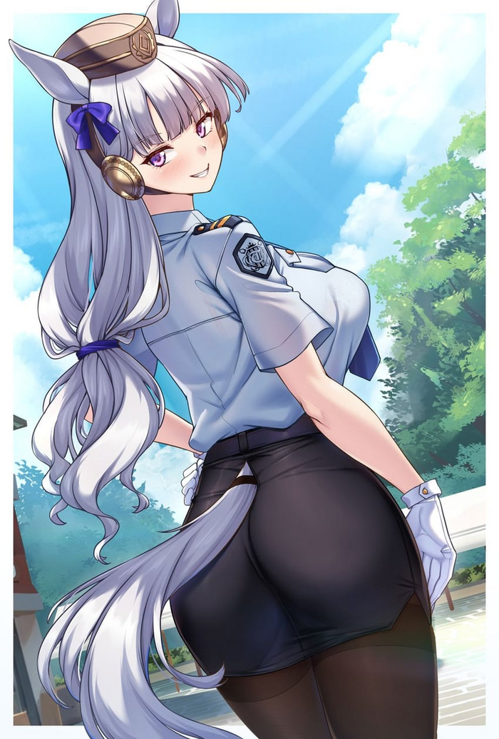 Mounted police - NSFW, Anime, Anime art, Uma musume pretty derby, Gold ship, Police, Tights, Animal ears, Booty