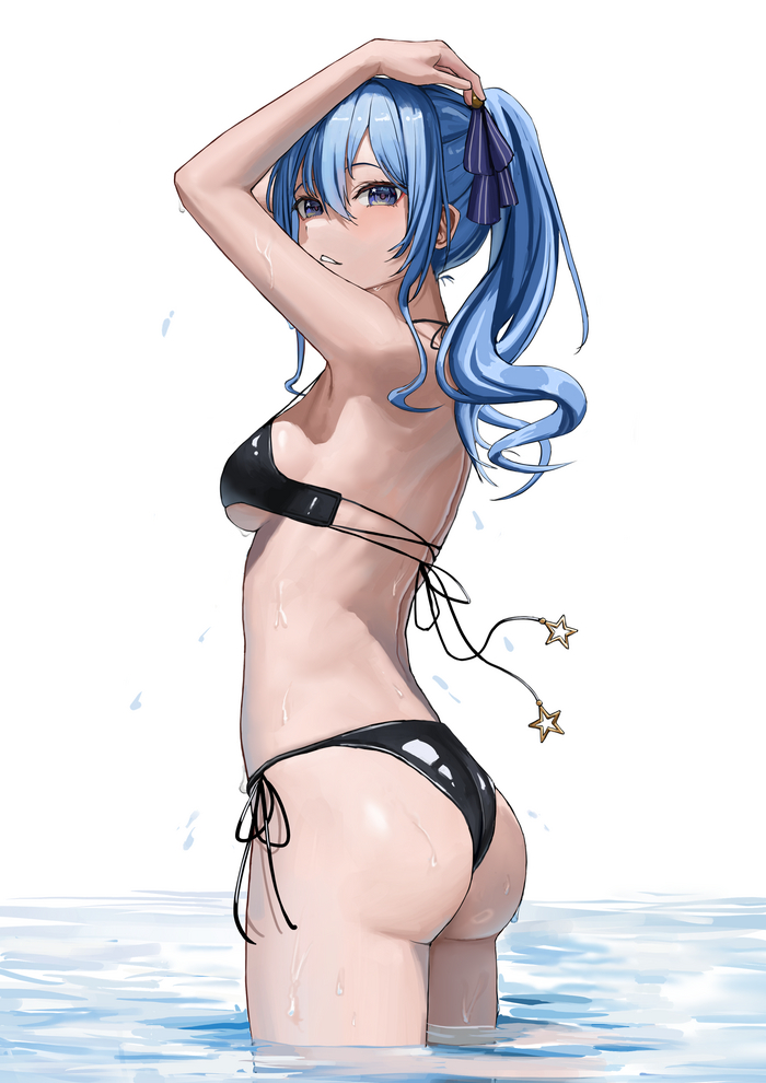 Suisei - NSFW, Anime art, Anime, Virtual youtuber, Hololive, Hoshimachi suisei, Swimsuit