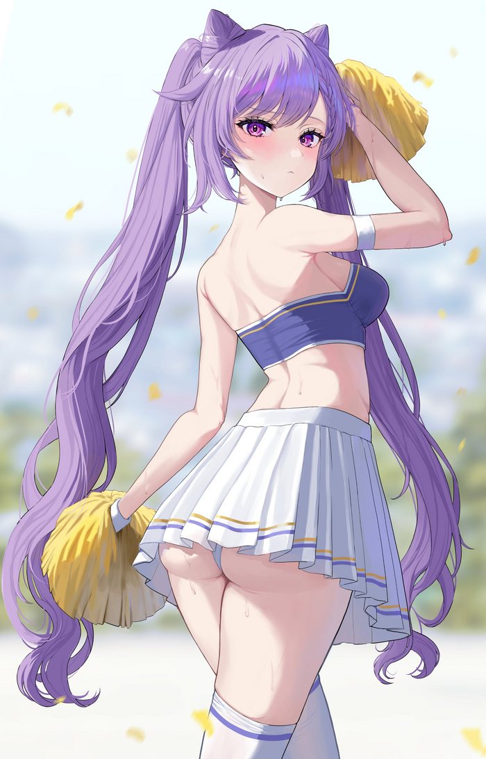 cheerleader - NSFW, Genshin impact, Keqing (Genshin Impact), Art, Girls, Games, Anime art, Anime, Cheerleading, Booty, Twitter (link)