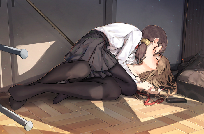 Continuation of the post Girlfriends - NSFW, Anime art, Anime, Yuri, Original character, Tights, Kiss, Friend, Reply to post, LGBT