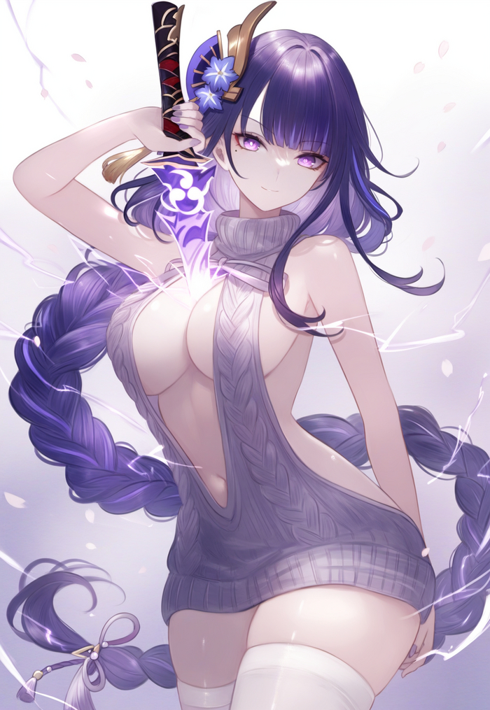 Ei - NSFW, Anime art, Genshin impact, Raiden Shogun (Genshin Impact), Virgin killer sweater