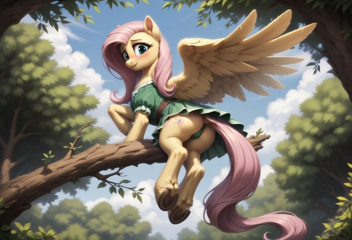 With panties... - NSFW, My little pony, PonyArt, MLP Explicit, MLP anatomically correct, Neural network art, Fluttershy