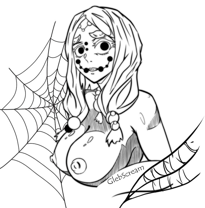 Mother Spider Demon nsfw lineart - NSFW, My, Creation, Artist, Girls, Anime, Art, Mother spider demon, Anime art, Kimetsu no yaiba, Erotic, Etty, Boobs, Lineart