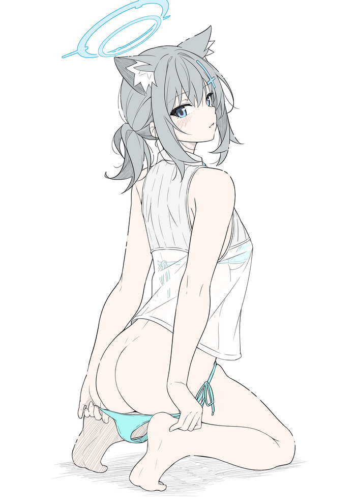 Shiroko - NSFW, Blue archive, Sunaookami Shiroko, Арт, Девушки, Игры, Anime Art, Аниме, Animal Ears, Рисованная эротика, Попа, T1kosewad, Twitter (ссылка)