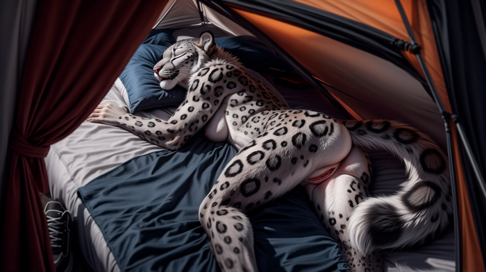 Unexpected Guest - NSFW, My, Neural network art, Нейронные сети, Artificial Intelligence, Stable diffusion, Furotica, Furry, Furry art, Furry snow leopard, Art, Anthro