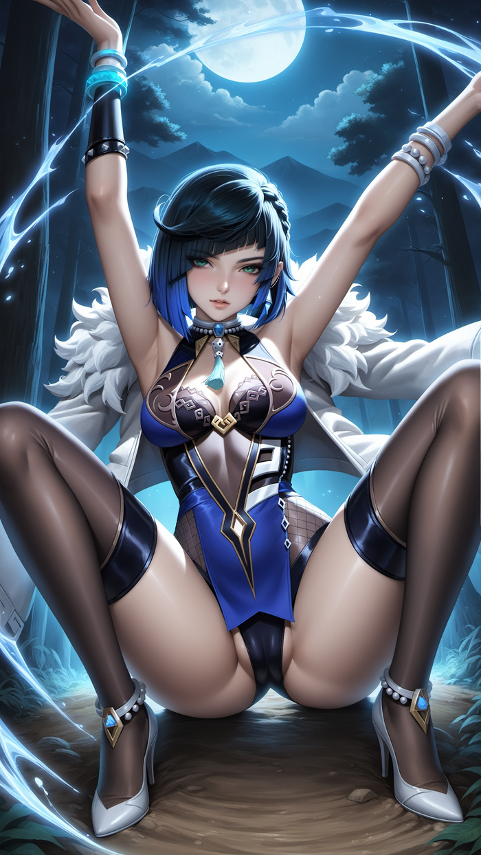 Ye Lan - NSFW, Neural network art, Genshin impact, Pixiv, Anime, Anime art, Yelan (Genshin Impact), Hips, Stockings