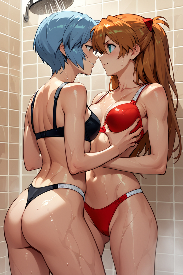 Girlfriends - NSFW, Anime art, Anime, Evangelion, Asuka langley, Rei ayanami, Yuri, Neural network art