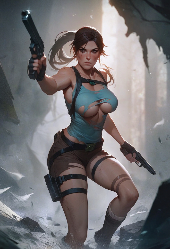 Lara Croft or Alina Rin? NeuroArt - NSFW, My, Erotic, Нейронные сети, Stable diffusion, Neural network art, Art, Boobs, Lara Croft