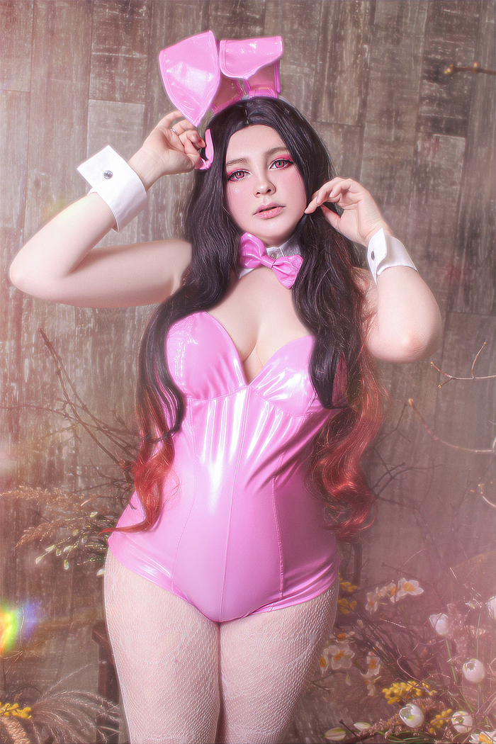 Nezuko |  lady_Misu - NSFW, My, The photo, Etty, Kawaii, Cosplay, Cosplayers, Nezuko Kamado, Costume, Bunnysuit, Tights