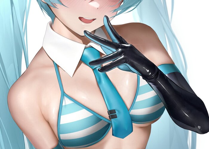 Miku - NSFW, Ka941, Art, Anime, Anime art, Hand-drawn erotica, Erotic, Vocaloid, Hatsune Miku, Swimsuit, Extra thicc, Longpost, Twitter (link)